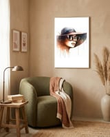 elegant-wide-brim-sunglasses-portrait framed in a tender room thumbnail