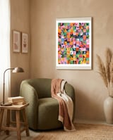 Life On A Checkboard, Abstract Maximalism Eclectic Painting, Bohemian Pop Of Color Illustration framed in a tender room thumbnail