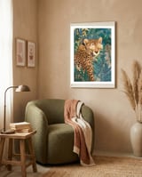 Cheetah in the jungle framed in a tender room thumbnail