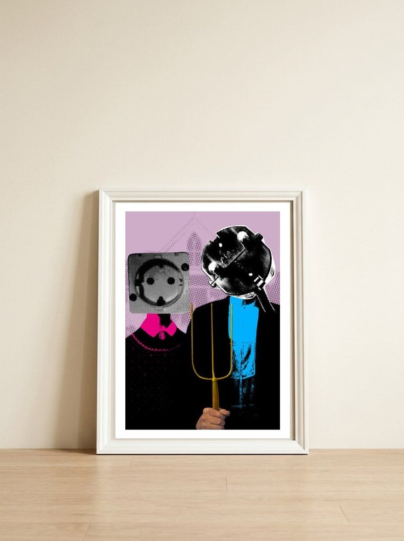 American Gothic — framed, leaning against the wall