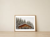 Wooden shed with snow — framed, leaning against the wall thumbnail