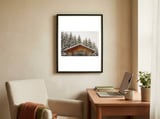 Wooden shed with snow framed in a focused room thumbnail