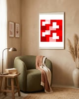 Red Abstract Square Tiles framed in a tender room thumbnail