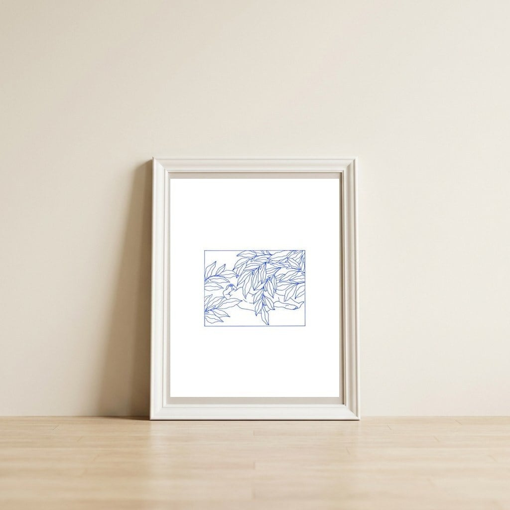 Blue hour — framed, leaning against the wall