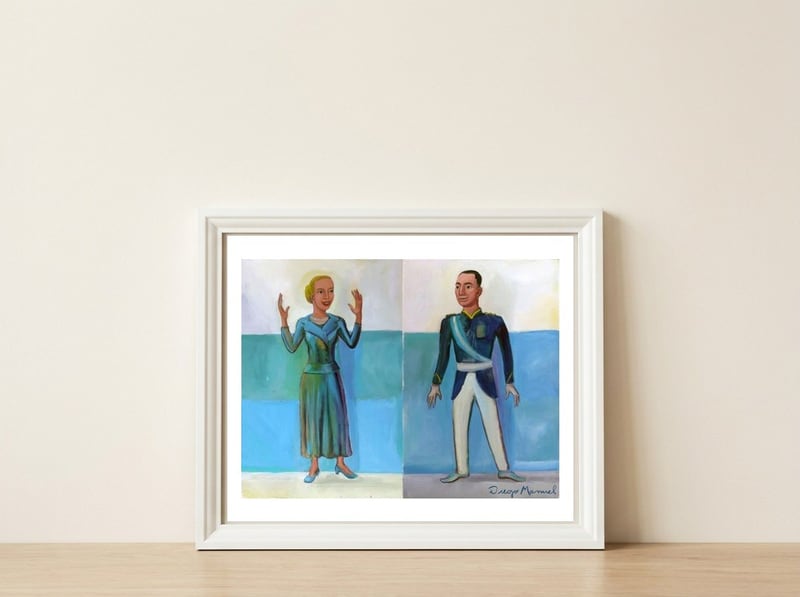 Diptico Evita Y Peron — framed, leaning against the wall