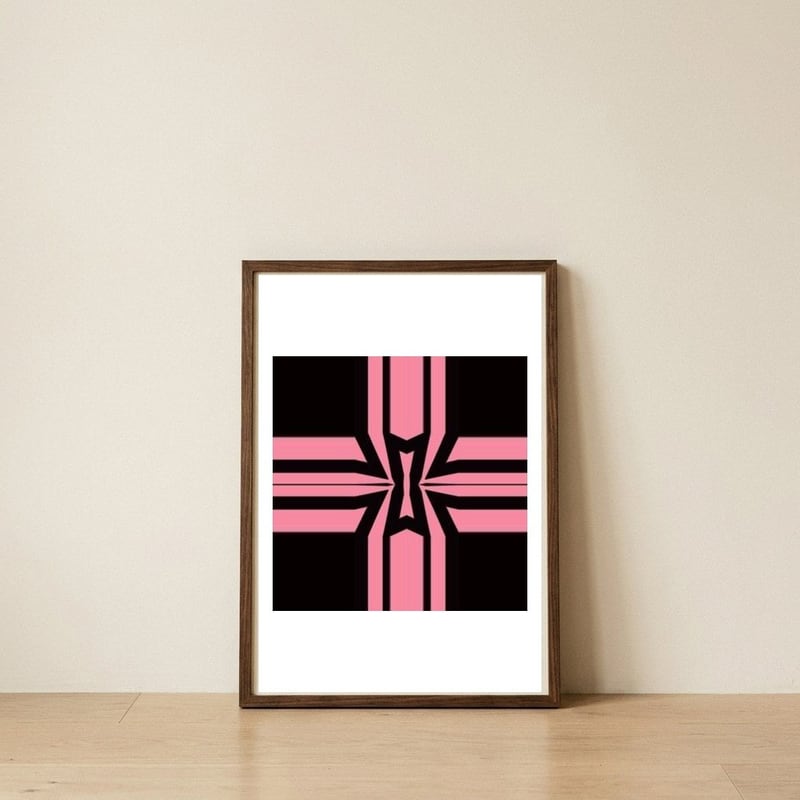 Pink Bow — framed, leaning against the wall
