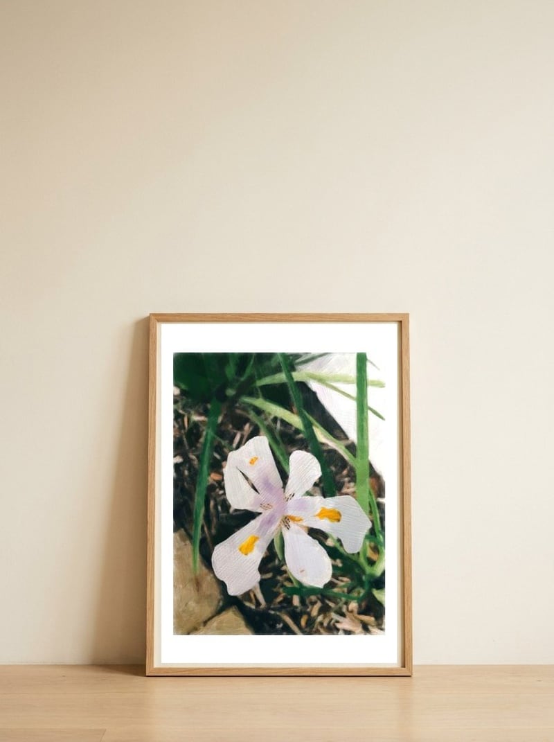 Lily — framed, leaning against the wall