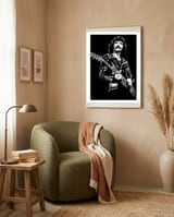 Tony Iommi American Musician Legend In Grayscale framed in a tender room thumbnail