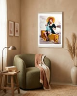 Pinup Sexy Girl Left At The Bus Station framed in a tender room thumbnail