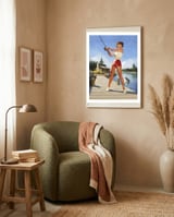 Pinup Fishing Girl With Her Catch framed in a tender room thumbnail