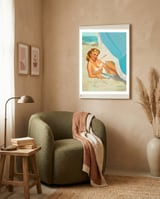 Pinup Sexy Blonde On The Beach framed in a tender room thumbnail