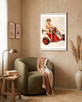 Pinup Sexy Girl On A Go Cart Car framed in a tender room thumbnail
