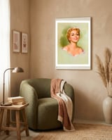 Pinup Blonde Girl Portrait framed in a tender room thumbnail