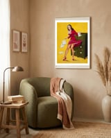 Pinup Girl In Office Accident framed in a tender room thumbnail