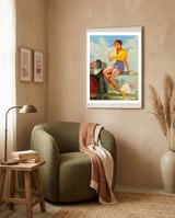 Pinup Girl On A Fence Showing A Love Letter framed in a tender room thumbnail