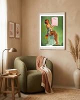 Pinup Girl Posing With Her Big Diary Book framed in a tender room thumbnail