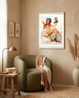 Pinup Sexy Cowgirl Cleaning Her Boots framed in a tender room thumbnail