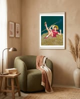 Pinup Sexy Girl Posing On A Hay With A Pitchfork framed in a tender room thumbnail