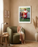 Sexy Pinup Woman Posing In Convertible Car framed in a tender room thumbnail