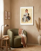 Smiling Young Woman Posing With Flower framed in a tender room thumbnail