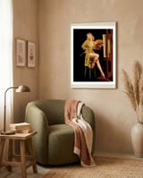 Young And Beautiful Woman Posing In Front Of The Painting Canvas framed in a tender room thumbnail