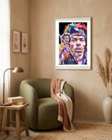 Jimi Hendrix wpap art framed in a tender room thumbnail