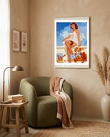Beautiful Pinup Girl Posing On A Fence framed in a tender room thumbnail