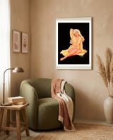 Pinup Girl Posing In Yellow Dress framed in a tender room thumbnail