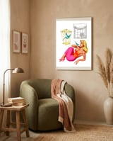 Pinup Girl With Two Birds framed in a tender room thumbnail