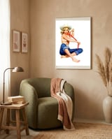 Pinup Texas Girl With White Cowboy Hat framed in a tender room thumbnail