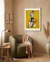 Pinup Woman Posing With Her Dog framed in a tender room thumbnail