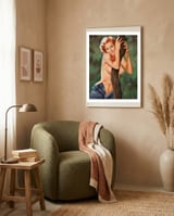 Topless Pinup Behind The Tree framed in a tender room thumbnail