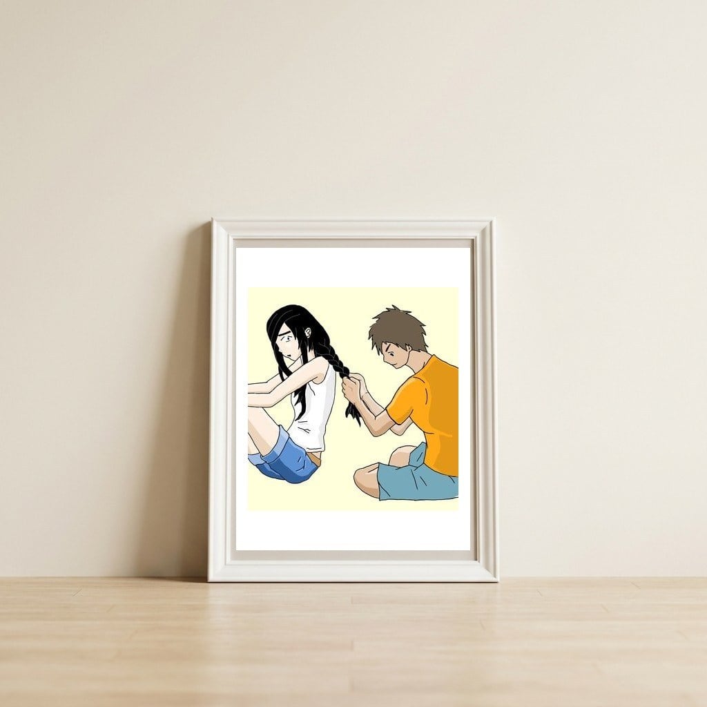 Braid love — framed, leaning against the wall
