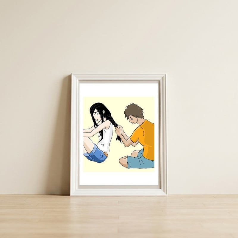 Braid love — framed, leaning against the wall