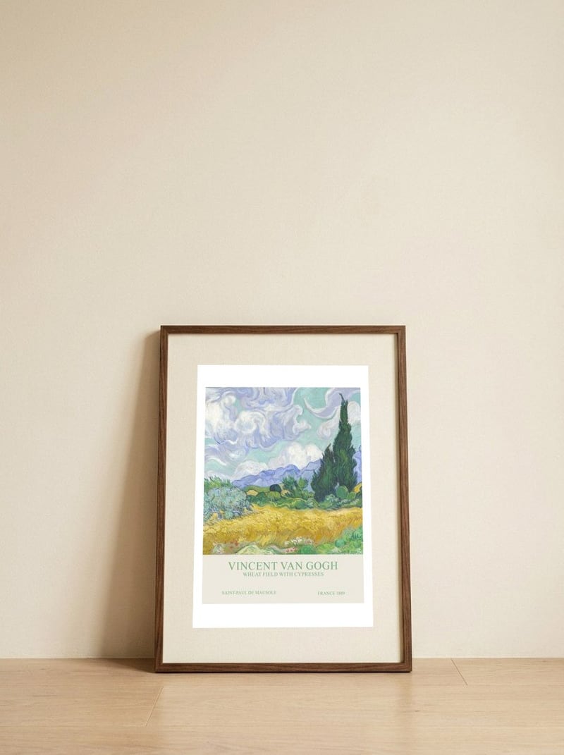 Vincent Van Gogh - Wheat field whit cypresses — framed, leaning against the wall