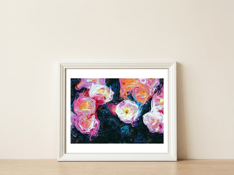 Flowerella — framed, leaning against the wall