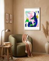 Blue Leaf | Abstract Botanical Floral Painting | Eclectic Pop of Color Nature | Jungle Plants framed in a tender room thumbnail