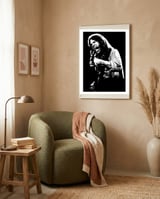 Neil Young Musician Legend in Grayscale 2 framed in a tender room thumbnail