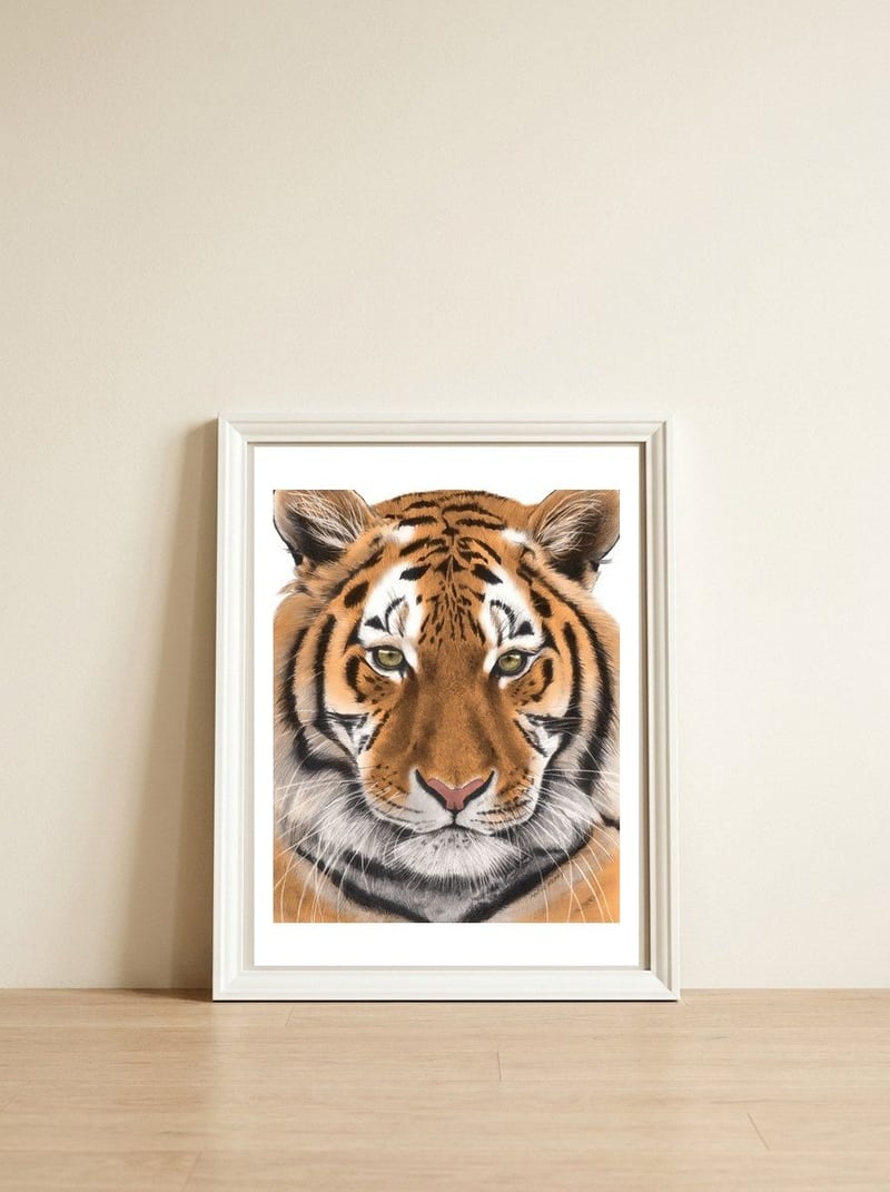 Tiger — framed, leaning against the wall