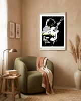 Pat Metheny American Jazz Guitarist Legend in Pop Art framed in a tender room thumbnail