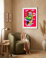 Knight Frog Pop Art Illustration framed in a tender room thumbnail