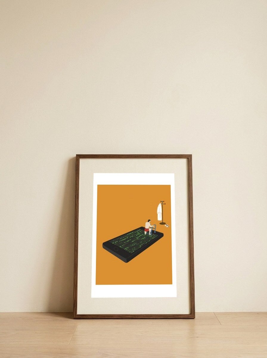 smartphone — framed, leaning against the wall