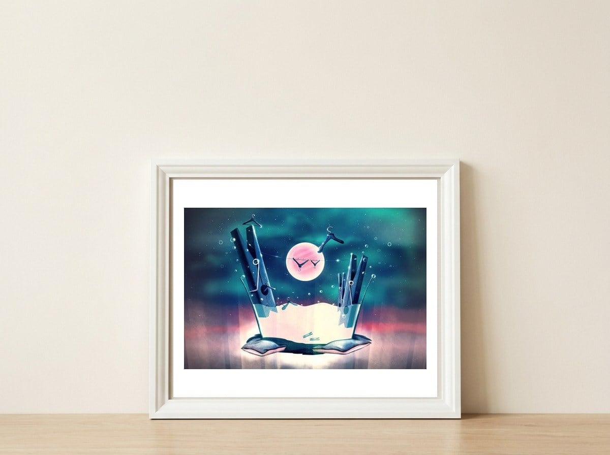 Moon Wash — framed, leaning against the wall