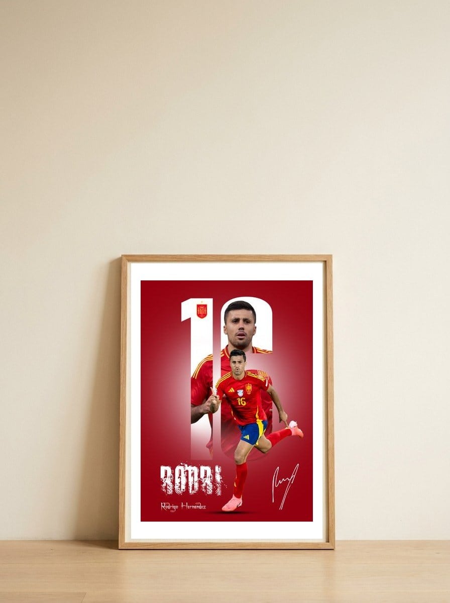 rodri — framed, leaning against the wall