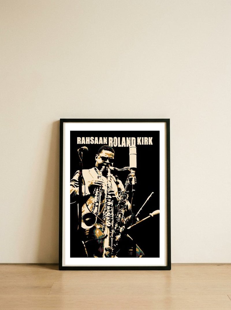 rahsaan-roland-kirk-american-jazz-multi-instrumentalist-1 — framed, leaning against the wall
