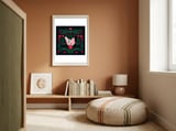Blooming Chicken Green And Red framed in a gentle room thumbnail