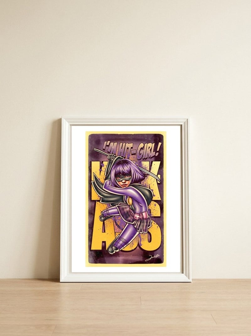 I'm Hit Girl — framed, leaning against the wall