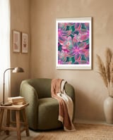 Fluo Bloom Purple & Emerald framed in a tender room thumbnail