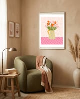 Tulips in a vase - pink and orange framed in a tender room thumbnail