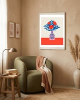 Poppies in a vase - red and blue framed in a tender room thumbnail